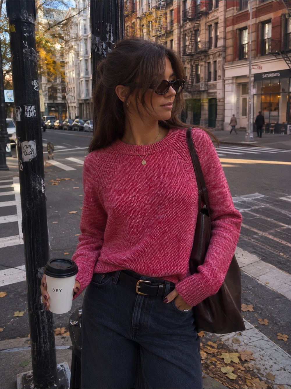 GAP Raspberry Marled Crewneck Sweater